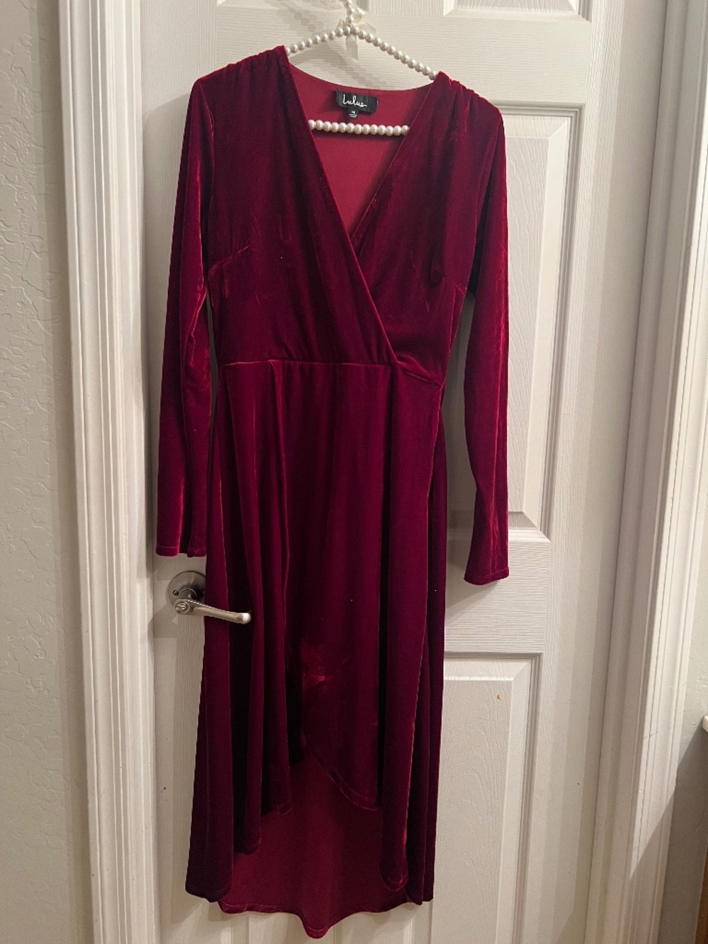 Lulus Velvet High Low Long Sleeve Wrap Dress